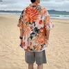 Chemises décontractées pour hommes Chemise hawaïenne d'été surdimensionnée à manches courtes Tops Vêtements Mâle Coréen Mode Impression Mince Soyeux Beach Blouser