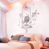 Naklejki ścienne kreskówka dziewczyna księżyc huśtawka majsterkowicz liście kalkomanie muralowe dla pokoi dla dzieci dzieci sypialnia kuchnia domowa dekoracja 223W