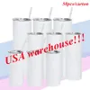 Local Warehouse20oz sublimation straight tumbler blank white skinny tumblers seamless water bottle with straw and lids 50pcs ca311a