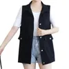 Gilet da donna Gilet di jeans da donna 2024 Primavera Autunno Nero Blu Gilet di media lunghezza allentato senza maniche Giacca di jeans casual Top femminili