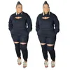 Artı boyutu kadın giyim siyah spor seti uzun kollu üstler ve pantolonlar Set Trailsuit Ladies Jogging Suits Toptan Damla 240229