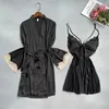 Women's Sleepwear Sexy Lace Bathrobe Gown Suit Womens Nighty&Robe Set Summer Rayon Female Kimono Nightgown Home Dress Loungewear