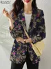 Mulheres outono blazer retro impresso casacos casual manga longa floral outerwear zanzea feminino único botão lapela jaquetas oversize 240229