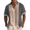 Chemises décontractées pour hommes Hommes Top Cardigan à col à revers élégant avec patchwork de couleur contrastée manches courtes respirant confortable pour le bureau