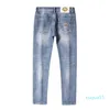 Mäns jeans Mens Designer New Summer Light Color Jeans Mens Slim Fit Small Foot Elastic Fashion Etikett Tryckta byxor