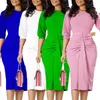 Ethnische Kleidung Mode einfarbige Spitzen-Party-Kleider für elegante Frauen halbe Ärmel Büro Femme OL figurbetontes schlankes Midi-Verbandskleid