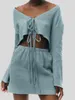 Женская одежда для сна Marthaqiqi, модный комплект, сексуальная пижама с v-образным вырезом, длинными рукавами, ночная рубашка на шнуровке, синяя короткая юбка, женский костюм