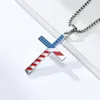 America Stars Stripes National Flag Cross Necklace Stainless Steel Jesus Christ Religious Cross Necklaces Men Hip Hop Jewelry