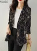 Mulheres outono blazer retro impresso casacos casual manga longa floral outerwear zanzea feminino único botão lapela jaquetas oversize 240229