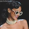 Pearl Round Solglasögon Kvinnor Small Frame Oval Vintage Solglasögon Brand Designer Men Retro Solglasögon Rihanna Steam Punk30C
