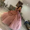 Dammiga rosa prinsessan quinceanera klänningar 2022 rosguld paljetter från axeln långa ärmar pageant party klänning vestidos de 15 a 180f