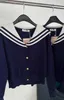 Designer Navy Style SS Autumn Korte Koreaans gestreepte lange mouwen slanke brei -top 2S57