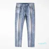 Mäns jeans Mens Designer New Summer Light Color Jeans Mens Slim Fit Small Foot Elastic Fashion Etikett Tryckta byxor