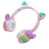 漫画バブルレインボー減圧ワイヤレスBluetooth Cat Ear RGBヘッドセット付き子供向けヘッドフォンサポートTFカード
