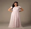 Kościa różowa długie szyfonowe skromne sukienki druhny z rękawami z czapkami eleganckie wieczorne sukienki weselne