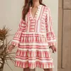 Casual Dresses Summer Vintage Printed Party Evening Dress For Women Flectit Aztec Office Boho Chic Flared Sleeve Tiered Tunic