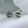 Boucles d'oreilles mignonnes en Zircon vert pour femmes, cerceau en cristal carré, pierre Vintage, couleur argent, bijoux de mariage pour femmes