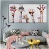 Bunte Kunst Tier Giraffe Familie trägt Brille Malerei Leinwand Bild Leinwanddruck Wandbild Schlafzimmer250Q