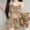 Vêtements de nuit pour femmes Anime doux en peluche sous-vêtements Lolita dessin animé soutien-gorge culotte ensemble citrouille japonais Kawaii école fille Push Up soutiens-gorge Lingerie