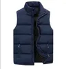 Gilets pour hommes veste chaude rembourrée sans manches vestes automne hiver col montant couleur unie gilet décontracté marque hommes vêtements