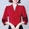 春秋のエレガントファッション韓国シャツの女性ソリッドカラーセブン4分の袖のレディーブラウストップス美的シックな女性服240311