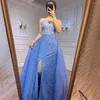 Party Dresses Blue Mermaid Tulle BeadsSexyOpen Back High Split Exciting And Grand Occasion Concert Prom Luxury Evening Dress C