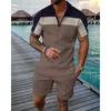 Trajes para hombre, chándal de verano para hombre, conjunto de camisa Polo con cadena dorada de lujo, ropa con cremallera y cuello vuelto, ropa de calle, traje informal