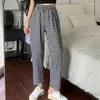 Damenhosen JMPRS 4XL Frauen Plaid Mode Koreanische Rote Sommer Elastische Taille Büro Damen Gerade Hosen Baumwolle Leinen Casual