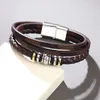 Meerlaagse wikkelarmband Magnetische gesp PU lederen armbanden Bangle Hip Hop-sieraden voor mannen