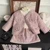 Winter Mädchen Tweed Elegantes Outfit Baby Baumwollrock Anzug 240229