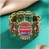 Armreif Vintage Oval Stil mit Colorf Strass Gummiband Armband Hohl Acryl Armreif Für Frauen Männer Schmuck Drop Lieferung Jewe Dha5J