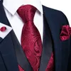 Fashion Red Paisley Mens Vest Tuxedo Dress Accessory Luxury Slim Fit Waistcoat for Man Bow Tie Necktie Handkerchief Cufflinks 240301