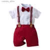 T-shirts Focusnorm 0-5y Toddler Kids Boys Gentleman Clothes Set 3st Kort ärm Solid Shirts Tops+Bow Tie+Total Shorts L240311