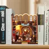 DIY Book Corner Kit with LED 3D Wooden Puzzle Creative Bookshelf Insert Bookend Model Doll House Home Decoration Crafts 240223