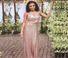 Sparkly Rose Gold Sequined A Line Bridesmaid Dresses V Neck Boho Spaghetti Strap Floor Length Garden Wedding Party Dress 2019 Plus7138456