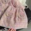 Winter Mädchen Tweed Elegantes Outfit Baby Baumwollrock Anzug 240229