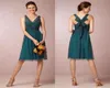 A Line V neck Knee Length Teal Color Bridesmaid Dresses 2019 Short VintageTulle Satin Bow Cocktail Party Gownsn7356842