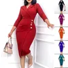 Sukienki swobodne sukienka elegancka stroiowa przycisk kołnierzyka Slim Fit Office Lady Trzy czwarte rękawy Spring Spring Fashion Pakiet Hip Midi Mild