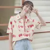 Chemisiers pour femmes été doux fille rose fraise imprimé complet chemisier graphique boutonné chemise Kawaii vêtements japon coréen mode à manches courtes