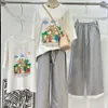 Dongmen Korean Fashion Set z krótkim rękawem dla kobiet Summer Nowe luźne design Casual Gread Nets Pants Dwuczęściowy modny