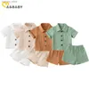 Tシャツma baby 0-3y幼児新生幼児の男の子の服セットボタンシャツトップショーツカジュアル夏の服L240311