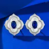 Stud Earrings S925 Silver Ear Studs Simple 4 6 Sapphire Oval Fashionable And Medieval Style