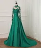 Emerald Green Long Evening Dress High Neck Sleeves Appliques Lace Beaded Women Sexy Formal Pageant Gown For Prom Party1431679