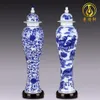 Vintage Blue And White Porcelain Home Ceramic Vase With Lid Art Crafts Decor Creative Slender Floral Flower Decoration Vases242M