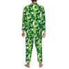 Men's Sleepwear Pajamas Man Shamrock Pattern Night St. Patrick's Day 2 Piece Casual Pajama Sets Long-Sleeve Warm Oversized Home Suit