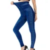 Leggings femininos magros lápis calça feminina cintura alta falso denim jean magro elástico treino jeggings correndo leggins azul preto