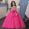 412T Ragazze senza maniche Paillettes Ricamo Abito da sposa Flower Girl Party Dress Summer Girls Dress Big Bowknot Fashion Show 240309