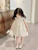 Kids Girls Dresses Princess clothing Elegant Formal Lace Dress For Girl summer Golden line plaid dress