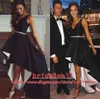 Schwarz Weiß Satin High Low Ballkleider 2019 Sexy V-Ausschnitt Hi Lo Cocktailpartykleid Einfache formelle Kleider Abendgarderobe Günstig Homec1940904