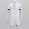 Summer Foreign Trade Mens Trend Solid Color Polo Collar Buckle Casual Short Sleeve Shorts Set Now 240226